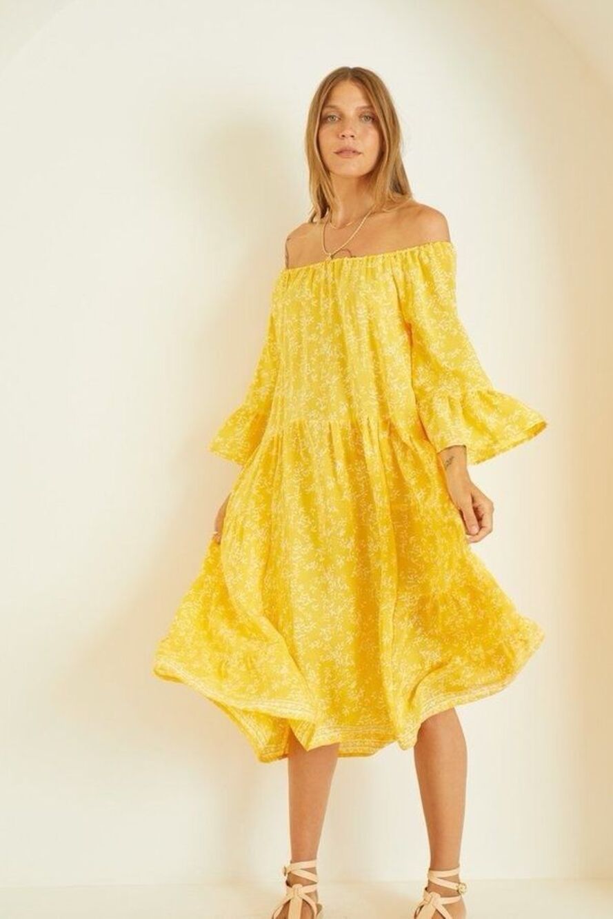 Natalie Martin Mesa Midi Dress Bamboo Sun Silk Large